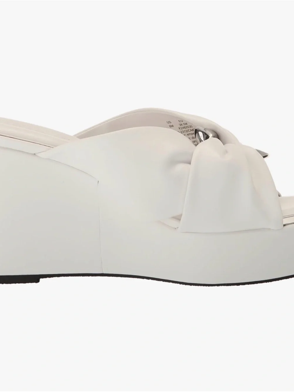 DKNY White Knotted Platform Wedge Sandal with Silver Accent